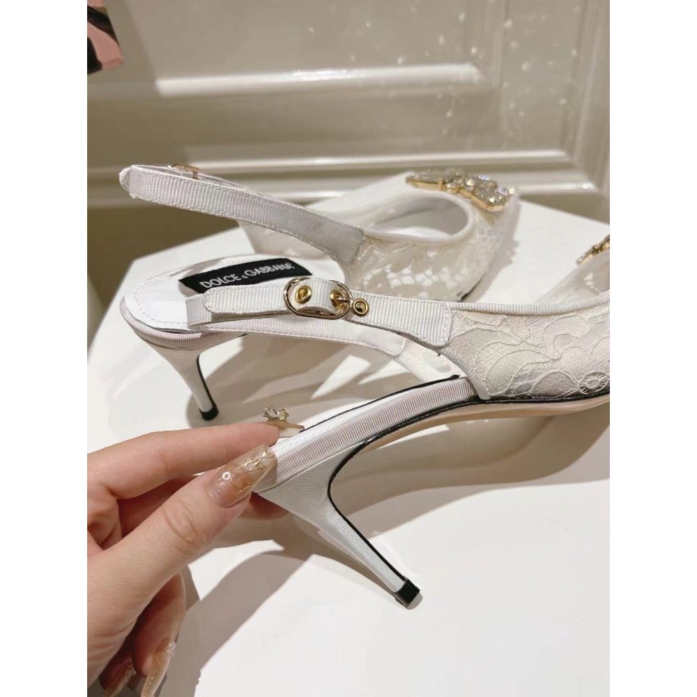 Cheap Reps Dolce Gabbana Rainbow Slingbacks Pumps 60mm in White Lace