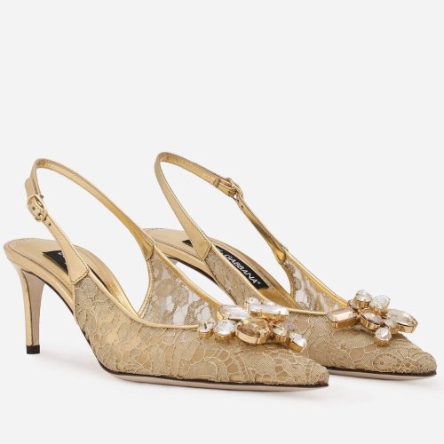 Cheap Reps Dolce Gabbana Rainbow Slingbacks Pumps 60mm in Gold Lace