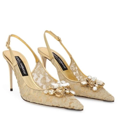 Cheap Reps Dolce Gabbana Rainbow Slingbacks Pumps 90mm in Gold Lace