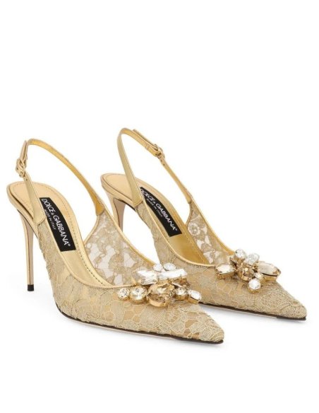 Cheap Reps Dolce Gabbana Rainbow Slingbacks Pumps 90mm in Gold Lace
