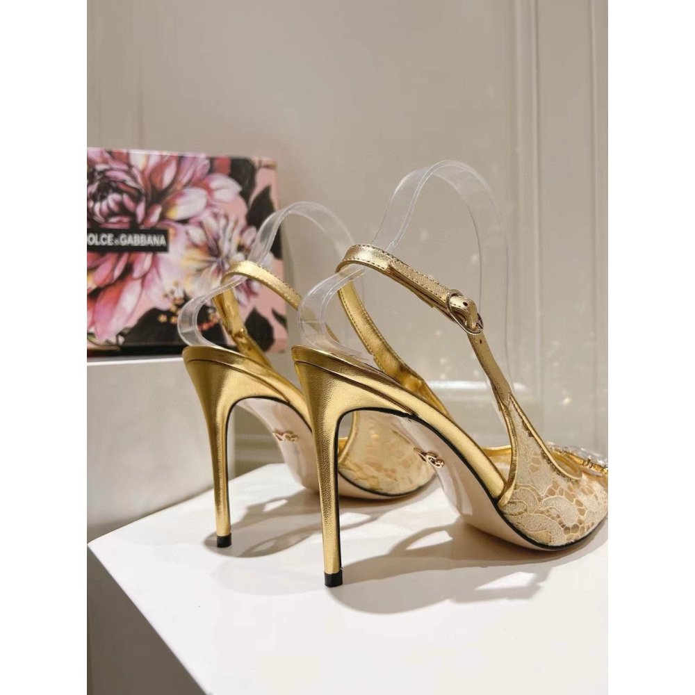 Cheap Reps Dolce Gabbana Rainbow Slingbacks Pumps 90mm in Gold Lace