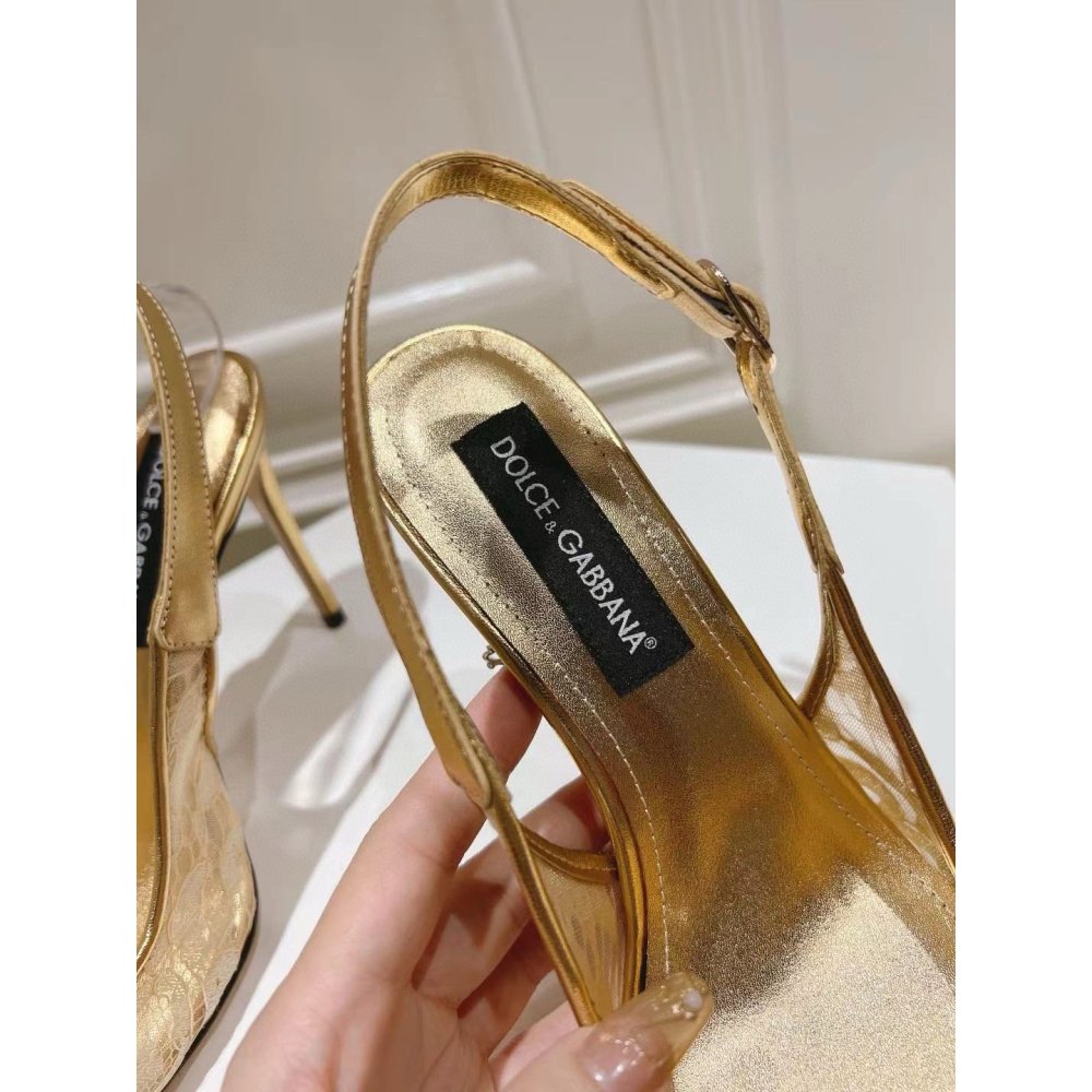 Cheap Reps Dolce Gabbana Rainbow Slingbacks Pumps 90mm in Gold Lace