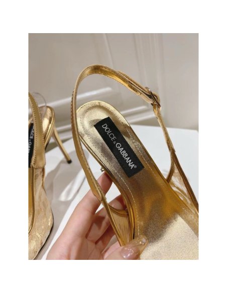 Cheap Reps Dolce Gabbana Rainbow Slingbacks Pumps 90mm in Gold Lace