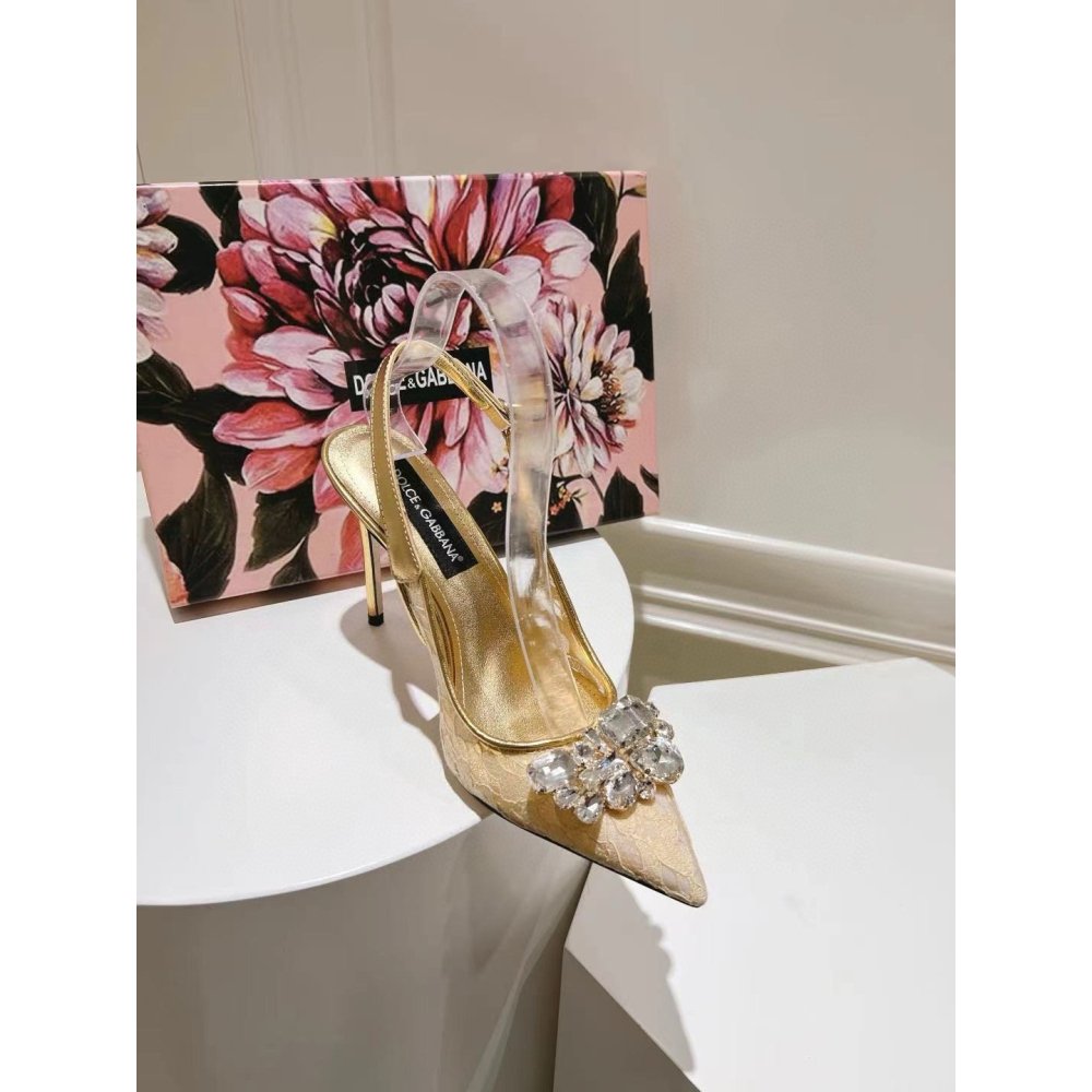 Cheap Reps Dolce Gabbana Rainbow Slingbacks Pumps 90mm in Gold Lace