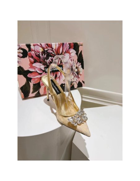 Cheap Reps Dolce Gabbana Rainbow Slingbacks Pumps 90mm in Gold Lace
