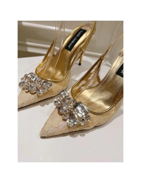 Cheap Reps Dolce Gabbana Rainbow Slingbacks Pumps 90mm in Gold Lace