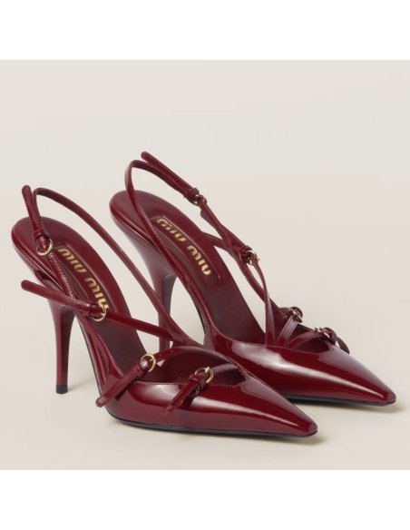 Cheap Reps Miu Miu Slingback Pumps 105mm in Bordeaux Patent Leather with Buckles