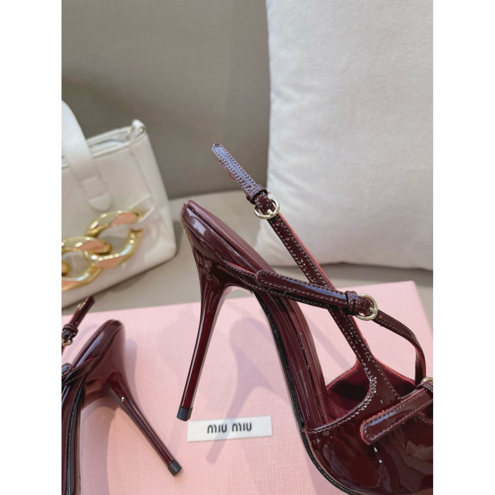 Cheap Reps Miu Miu Slingback Pumps 105mm in Bordeaux Patent Leather with Buckles
