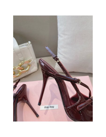 Cheap Reps Miu Miu Slingback Pumps 105mm in Bordeaux Patent Leather with Buckles