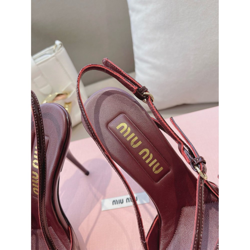Cheap Reps Miu Miu Slingback Pumps 105mm in Bordeaux Patent Leather with Buckles