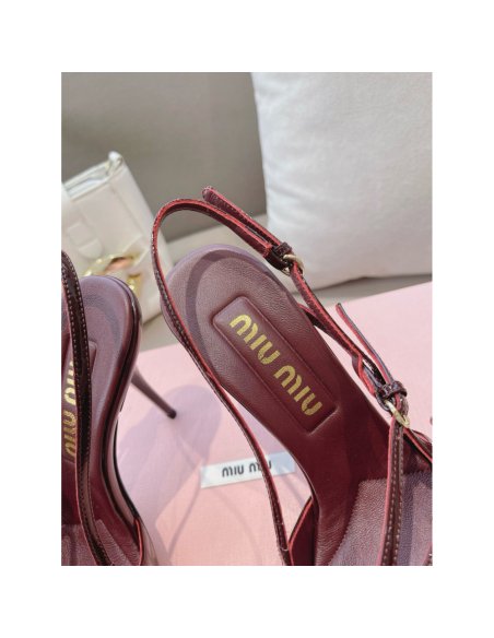 Cheap Reps Miu Miu Slingback Pumps 105mm in Bordeaux Patent Leather with Buckles