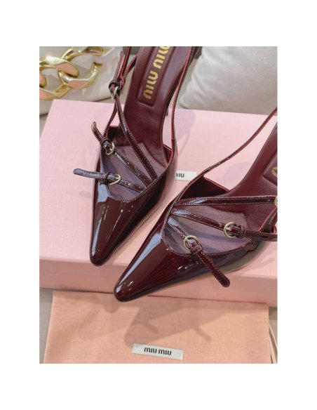 Cheap Reps Miu Miu Slingback Pumps 105mm in Bordeaux Patent Leather with Buckles