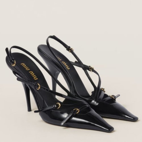 Cheap Reps Miu Miu Slingback Pumps 105mm in Black Patent Leather with Buckles