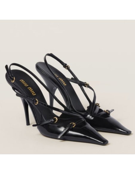 Cheap Reps Miu Miu Slingback Pumps 105mm in Black Patent Leather with Buckles