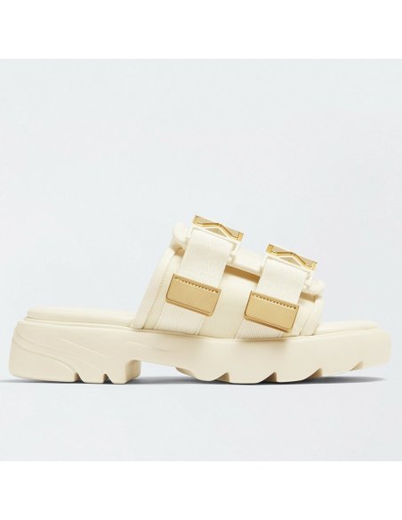 Cheap Reps Bottega Veneta Flash Flat Sandals In White Technical Fabric