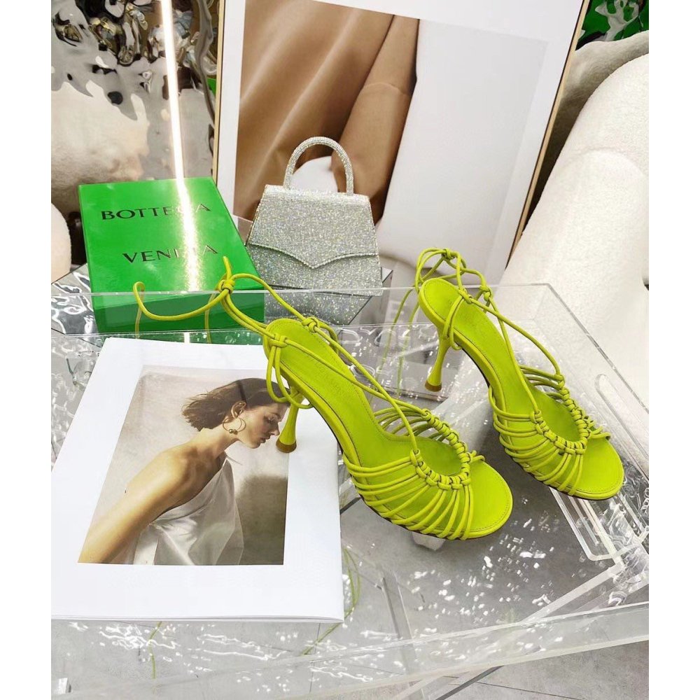 Cheap Reps Bottega Veneta Dot Sandals 100mm In Kiwi Lambskin