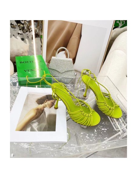 Cheap Reps Bottega Veneta Dot Sandals 100mm In Kiwi Lambskin