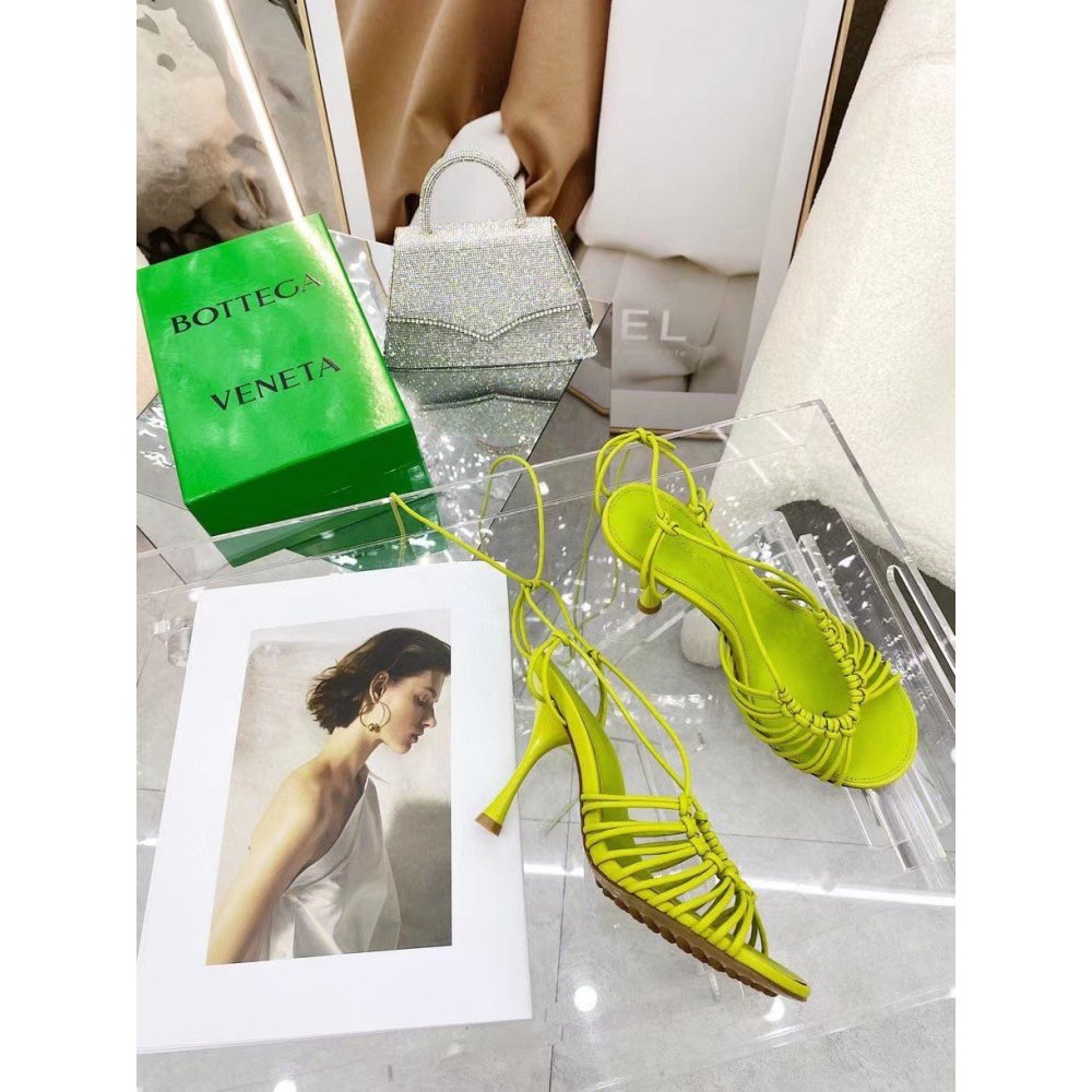 Cheap Reps Bottega Veneta Dot Sandals 100mm In Kiwi Lambskin