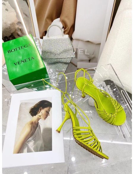 Cheap Reps Bottega Veneta Dot Sandals 100mm In Kiwi Lambskin