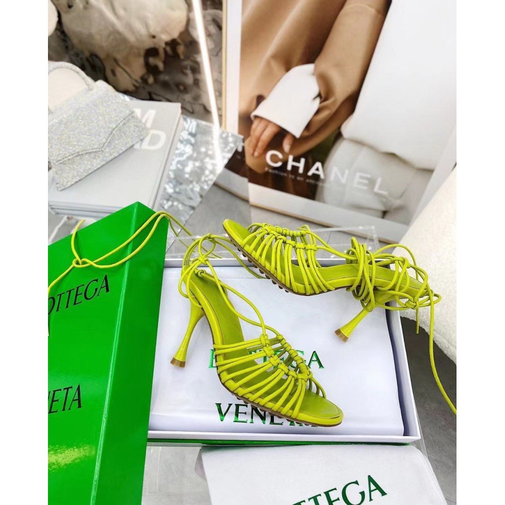 Cheap Reps Bottega Veneta Dot Sandals 100mm In Kiwi Lambskin