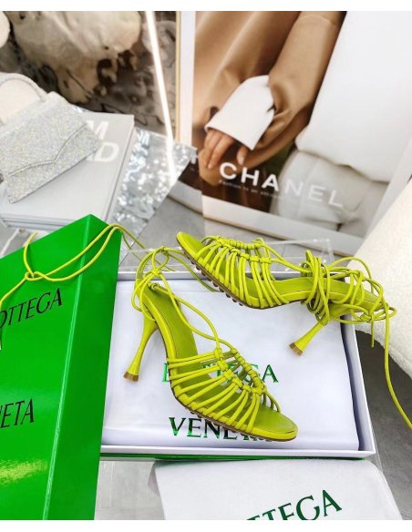 Cheap Reps Bottega Veneta Dot Sandals 100mm In Kiwi Lambskin