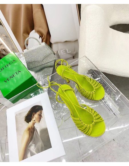 Cheap Reps Bottega Veneta Dot Sandals 100mm In Kiwi Lambskin