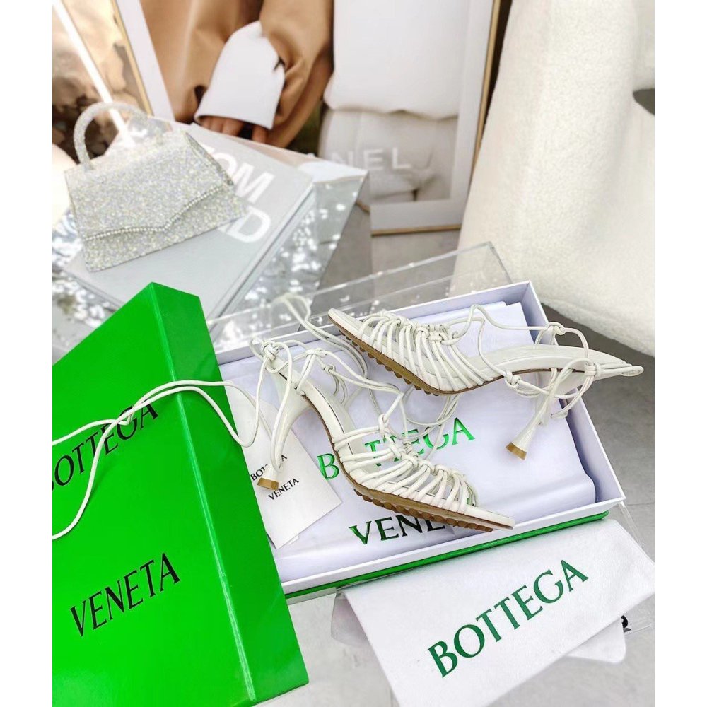 Cheap Reps Bottega Veneta Dot Sandals 100mm In White Lambskin