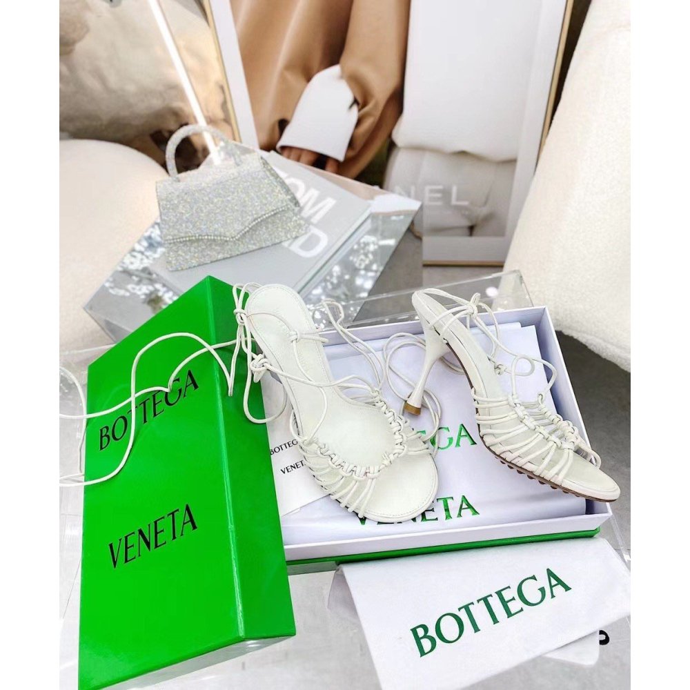 Cheap Reps Bottega Veneta Dot Sandals 100mm In White Lambskin