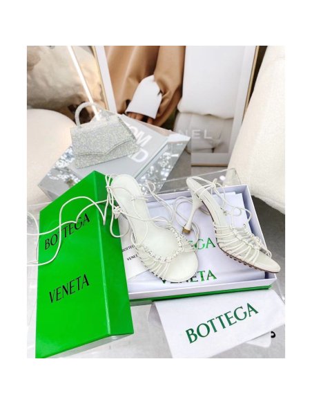 Cheap Reps Bottega Veneta Dot Sandals 100mm In White Lambskin