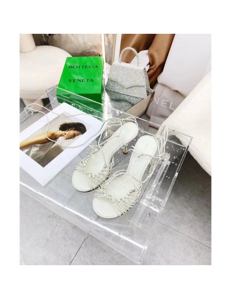 Cheap Reps Bottega Veneta Dot Sandals 100mm In White Lambskin