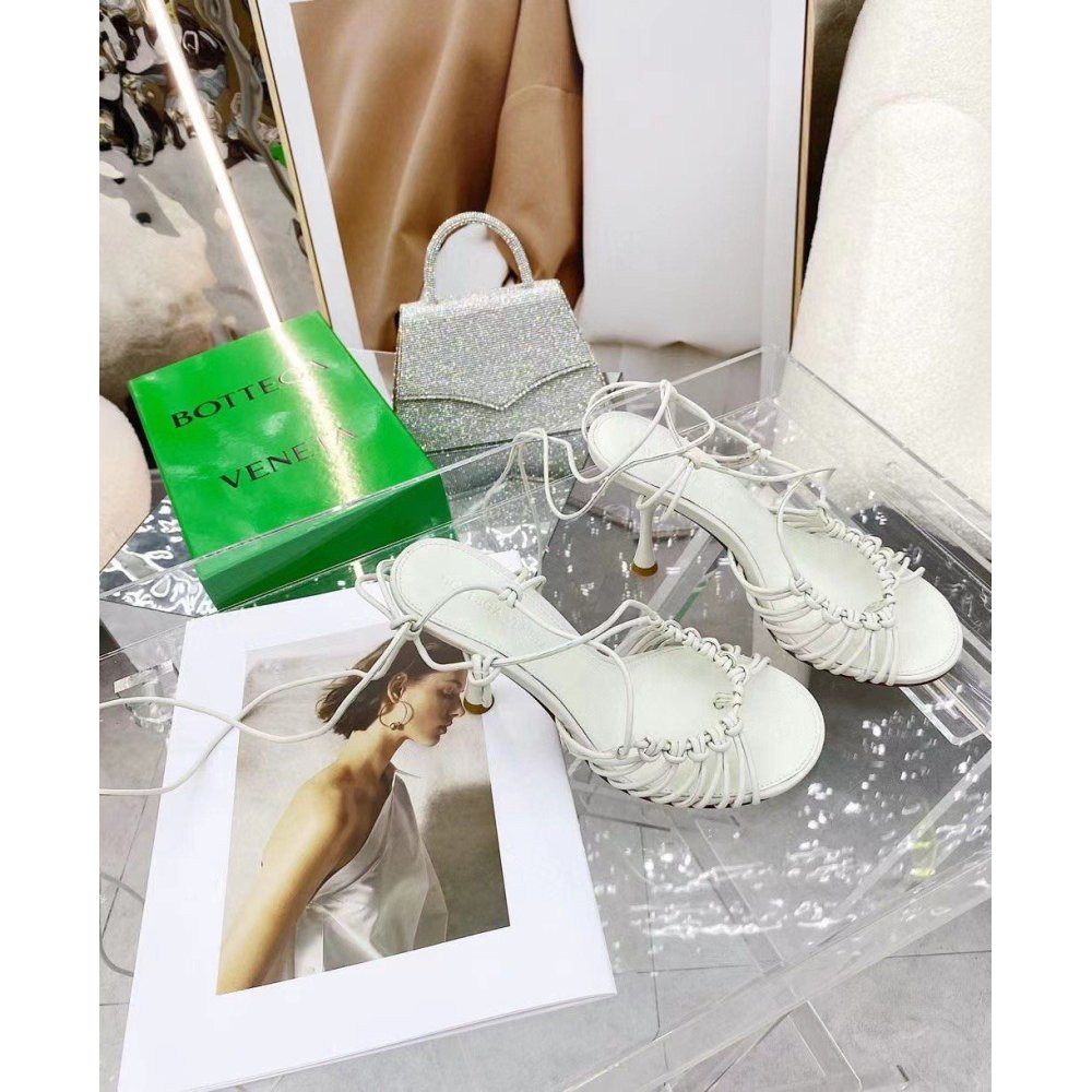 Cheap Reps Bottega Veneta Dot Sandals 100mm In White Lambskin