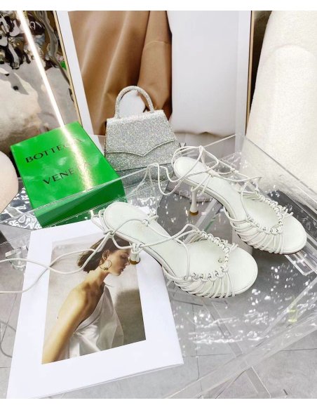 Cheap Reps Bottega Veneta Dot Sandals 100mm In White Lambskin