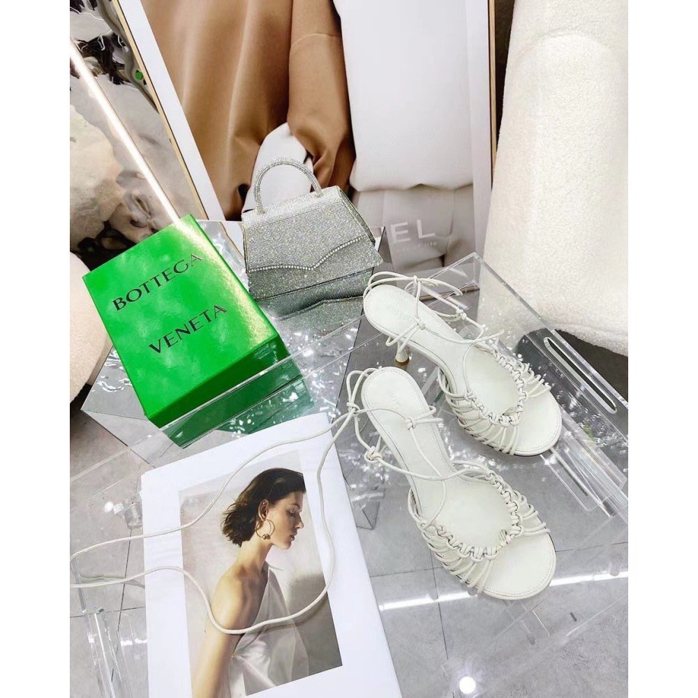 Cheap Reps Bottega Veneta Dot Sandals 100mm In White Lambskin