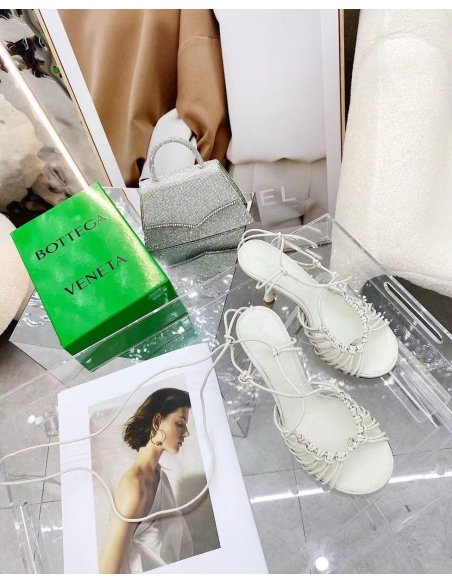 Cheap Reps Bottega Veneta Dot Sandals 100mm In White Lambskin