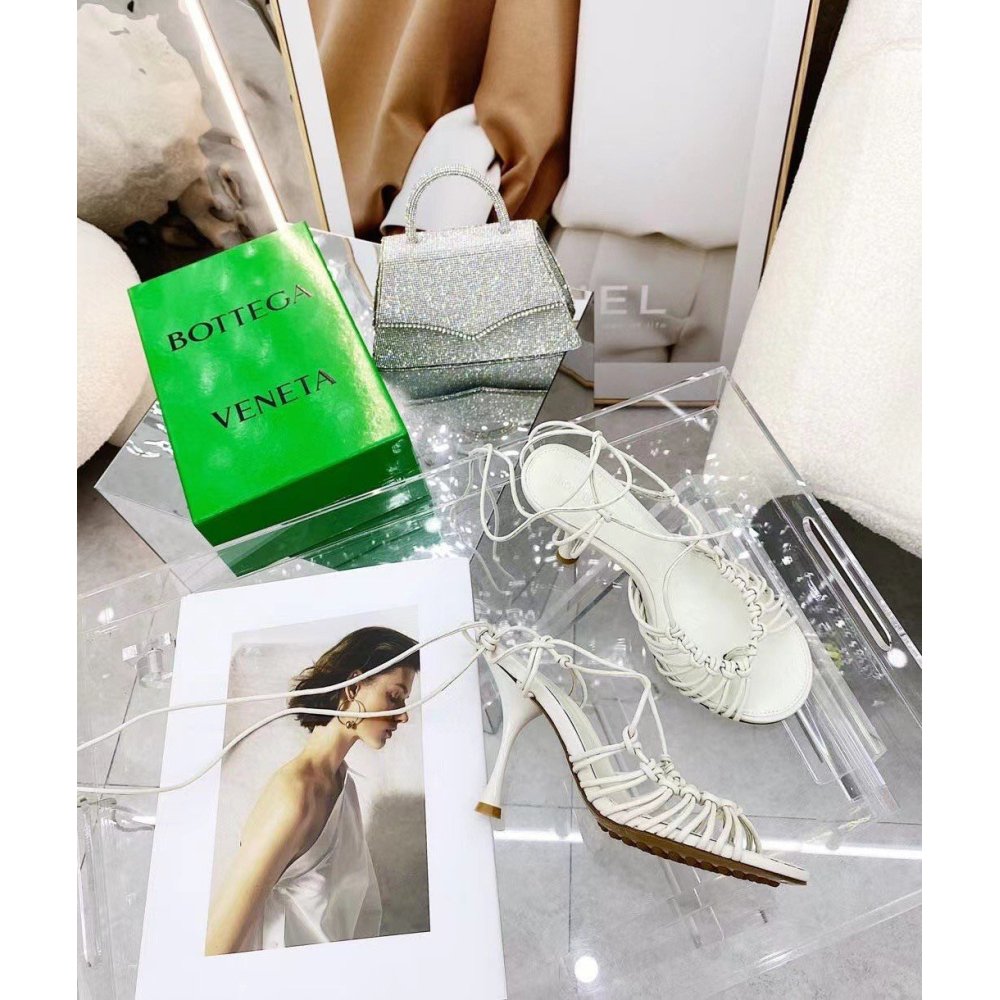 Cheap Reps Bottega Veneta Dot Sandals 100mm In White Lambskin