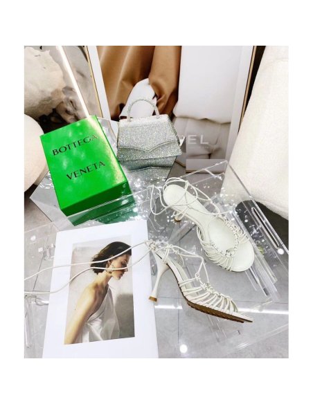 Cheap Reps Bottega Veneta Dot Sandals 100mm In White Lambskin