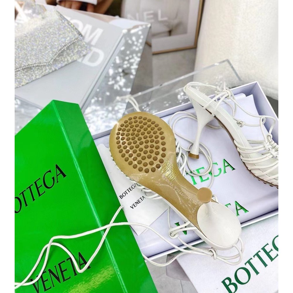 Cheap Reps Bottega Veneta Dot Sandals 100mm In White Lambskin