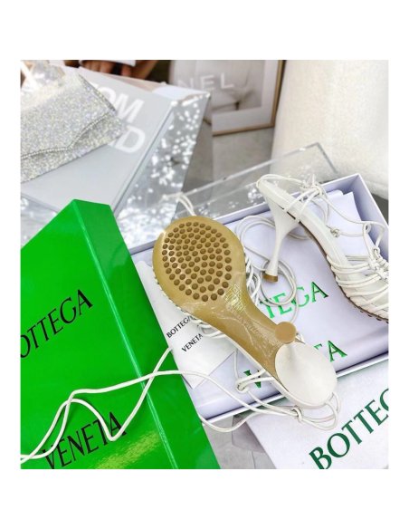Cheap Reps Bottega Veneta Dot Sandals 100mm In White Lambskin