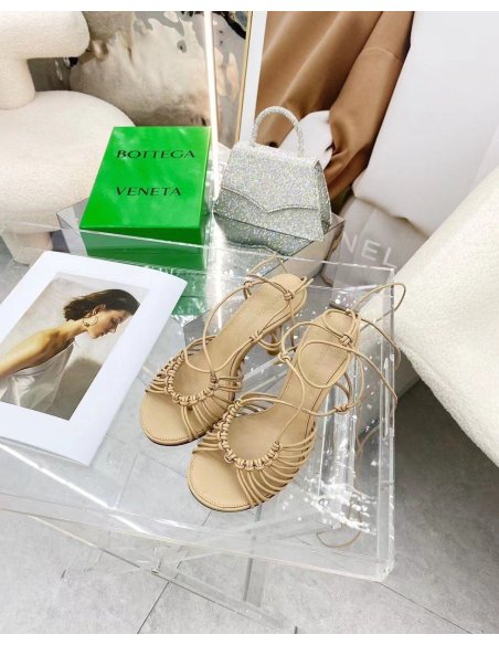 Cheap Reps Bottega Veneta Dot Sandals 100mm In Beige Lambskin