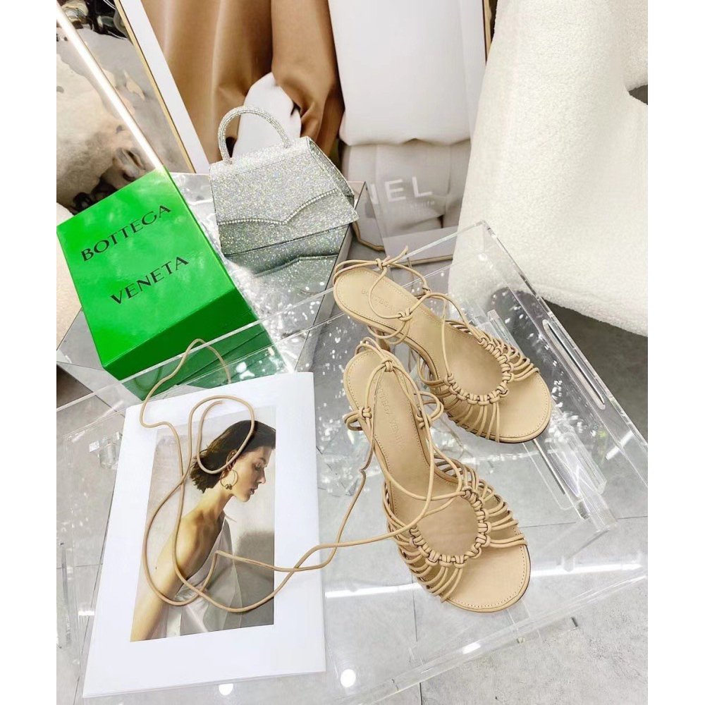 Cheap Reps Bottega Veneta Dot Sandals 100mm In Beige Lambskin