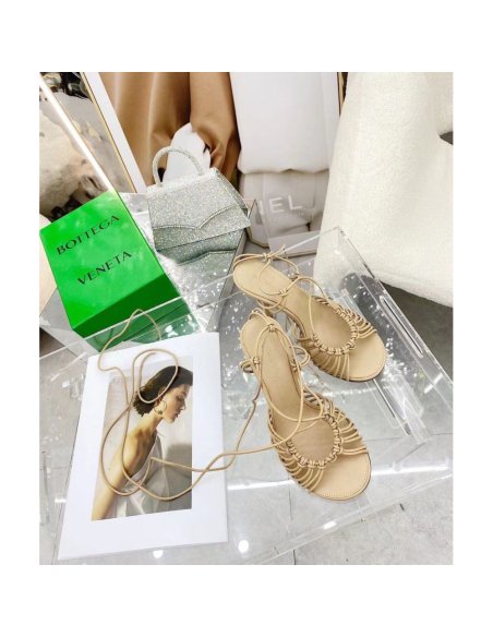 Cheap Reps Bottega Veneta Dot Sandals 100mm In Beige Lambskin