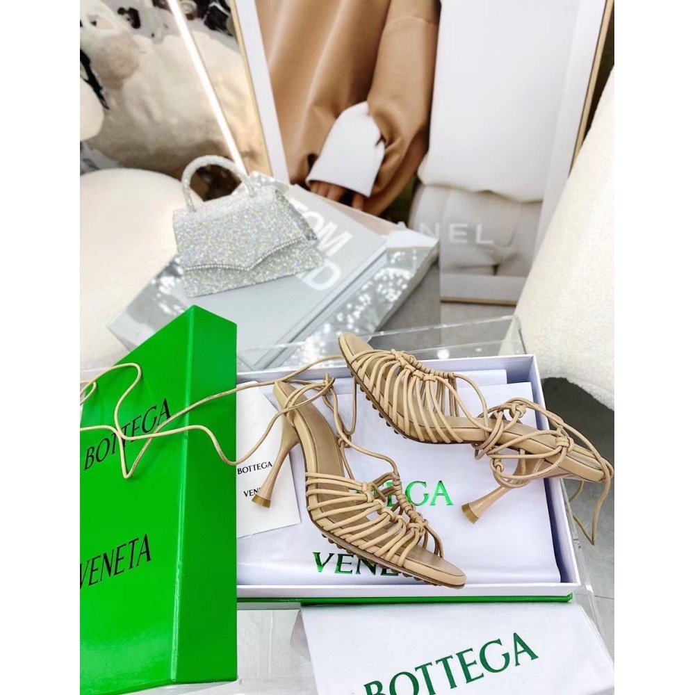 Cheap Reps Bottega Veneta Dot Sandals 100mm In Beige Lambskin