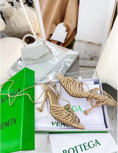 Cheap Reps Bottega Veneta Dot Sandals 100mm In Beige Lambskin