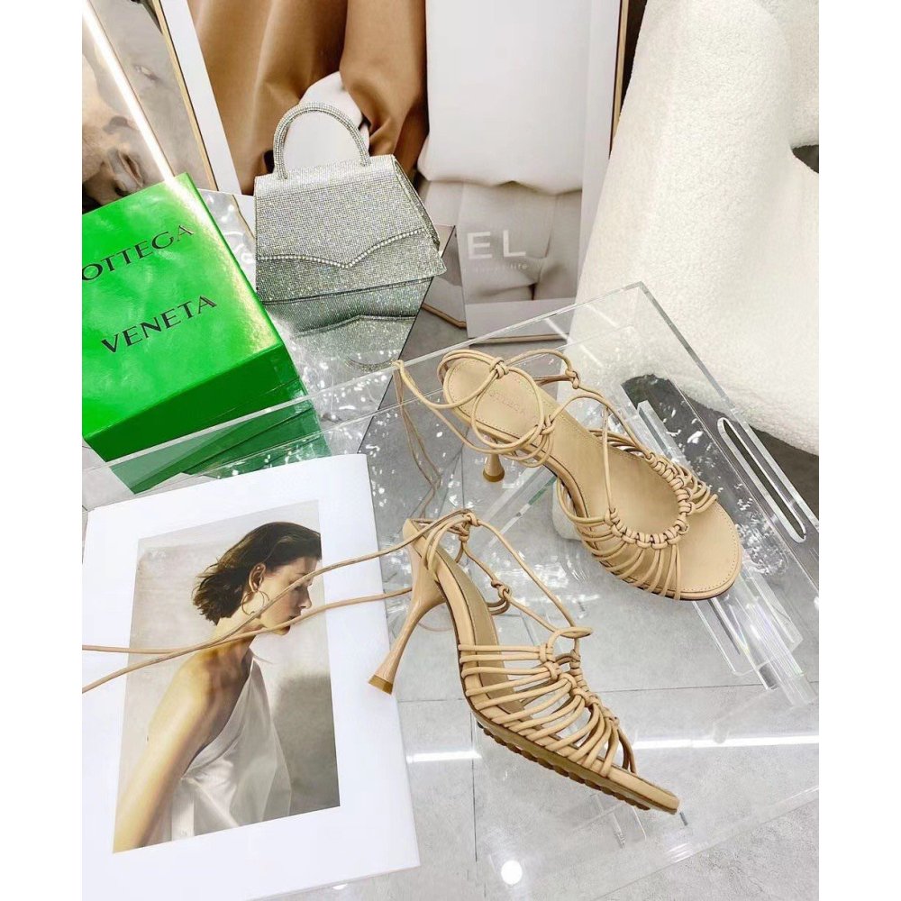 Cheap Reps Bottega Veneta Dot Sandals 100mm In Beige Lambskin