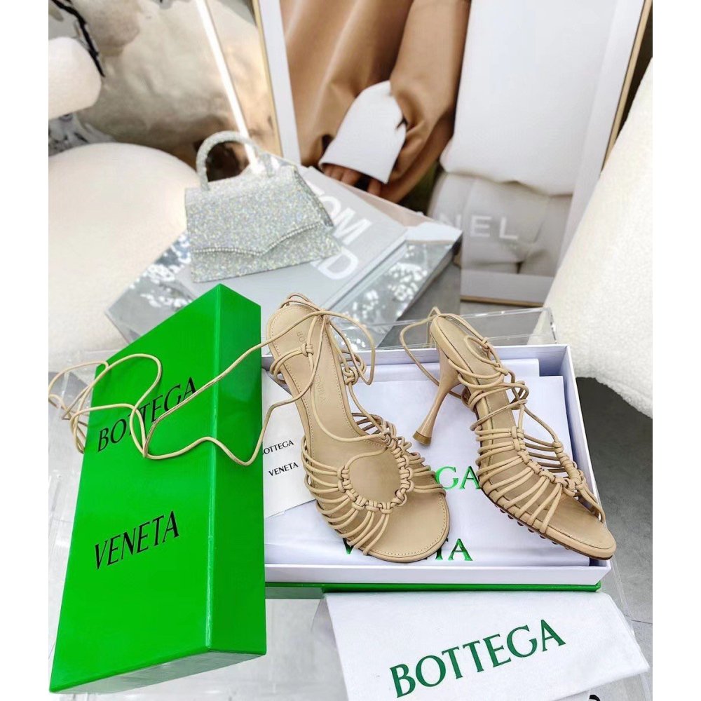 Cheap Reps Bottega Veneta Dot Sandals 100mm In Beige Lambskin