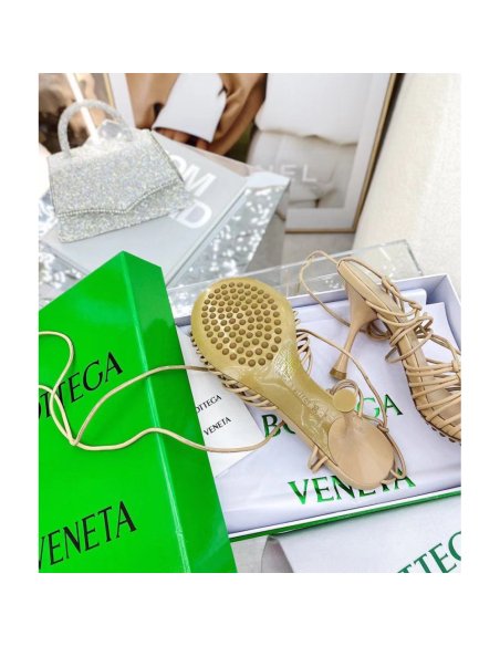 Cheap Reps Bottega Veneta Dot Sandals 100mm In Beige Lambskin