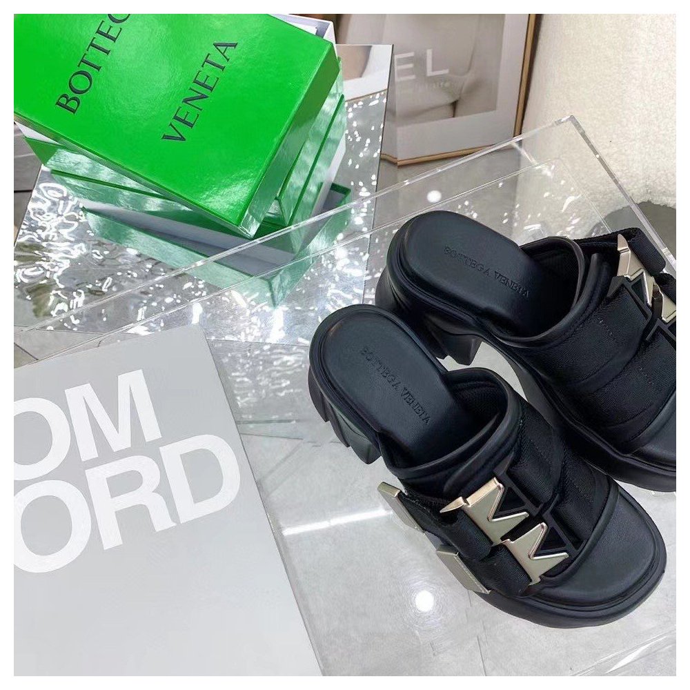 Cheap Reps Bottega Veneta Flash Sandals In Black Technical Fabric