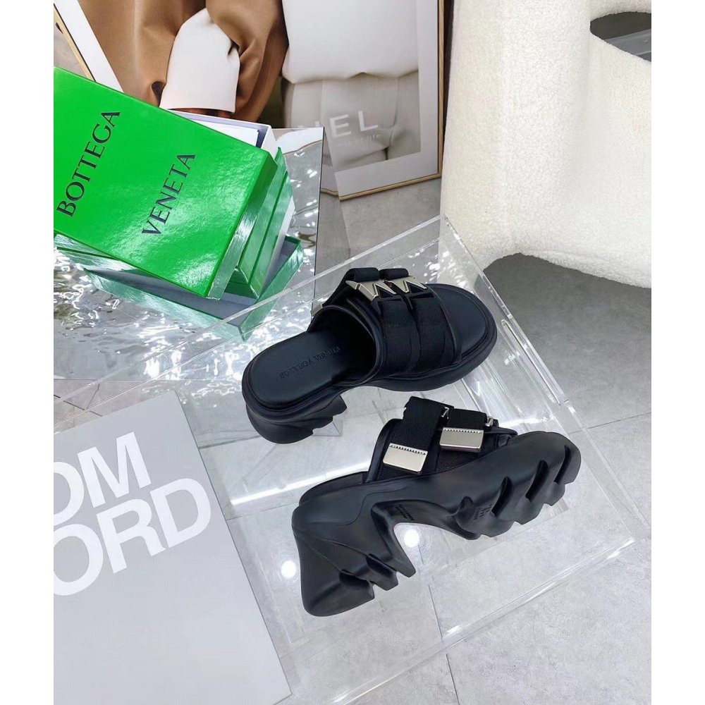 Cheap Reps Bottega Veneta Flash Sandals In Black Technical Fabric