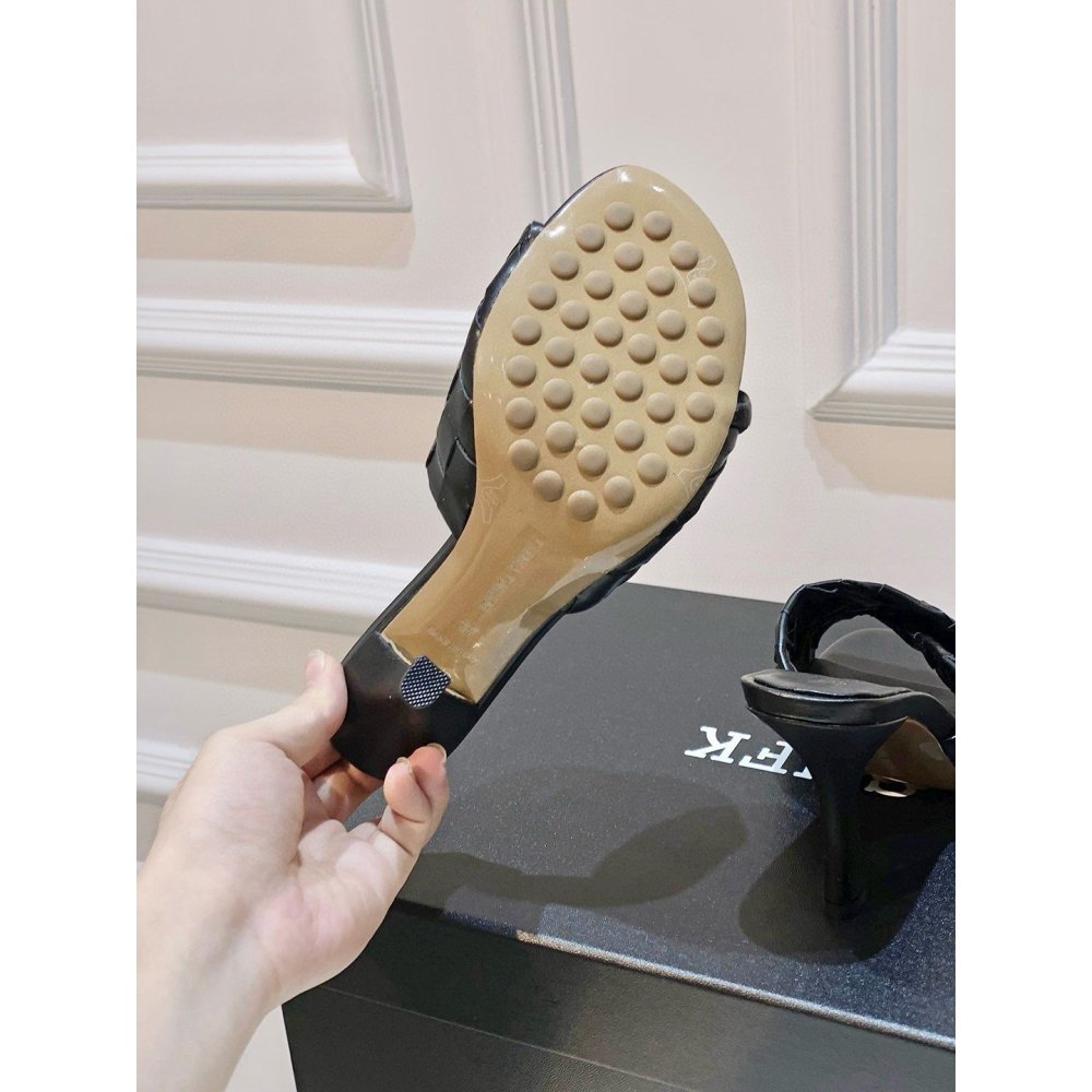 Cheap Reps Bottega Veneta Blink Mules 80mm in Black Intrecciato Lambskin