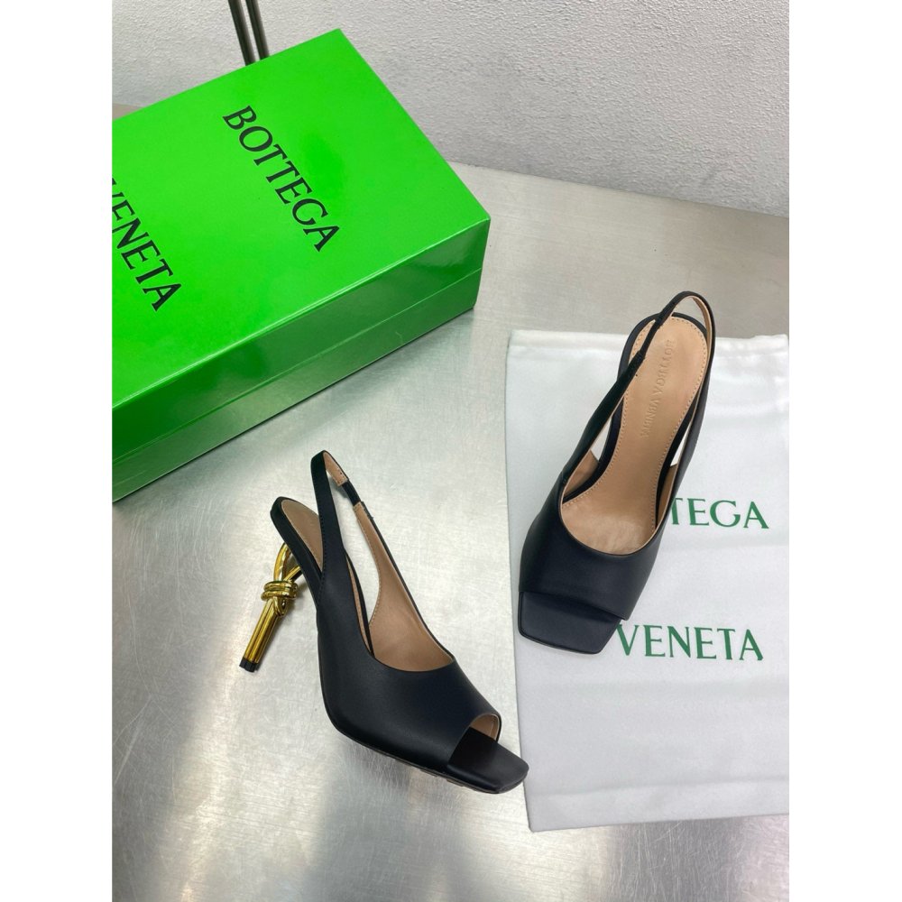 Cheap Reps Bottega Veneta Knot Slingback Sandals 90mm in Black Lambskin